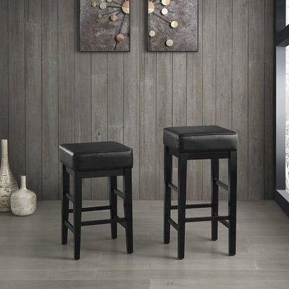 Pittsville Solid Wood 29" Height Square Stool, Set of 2 in Black