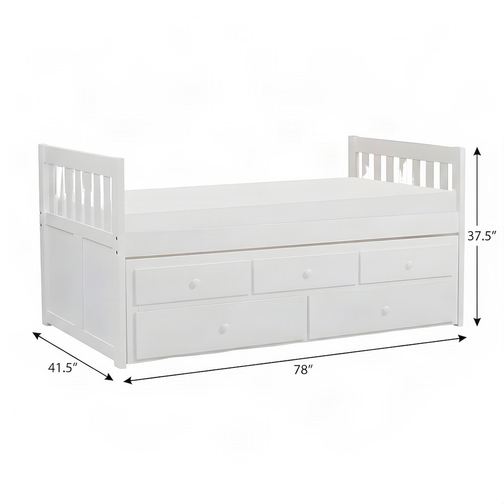 Pine Twin Over Twin Trundle Bed Frame with Two Storage Drawers, White
