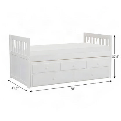 Pine Twin Over Twin Trundle Bed Frame with Two Storage Drawers, White