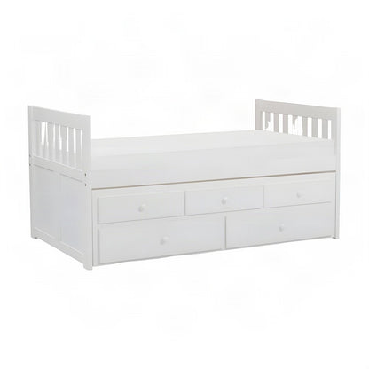 Pine Twin Over Twin Trundle Bed Frame with Two Storage Drawers, White