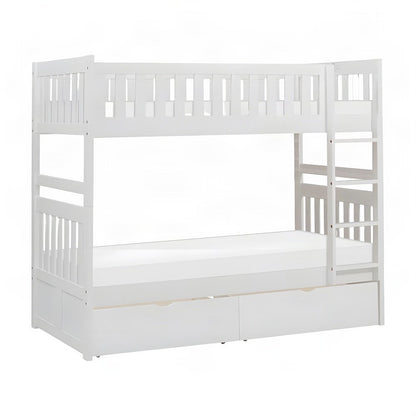 Galen Pine Twin Over Twin Bunk Beds for Kids with Two Storage Boxes, White