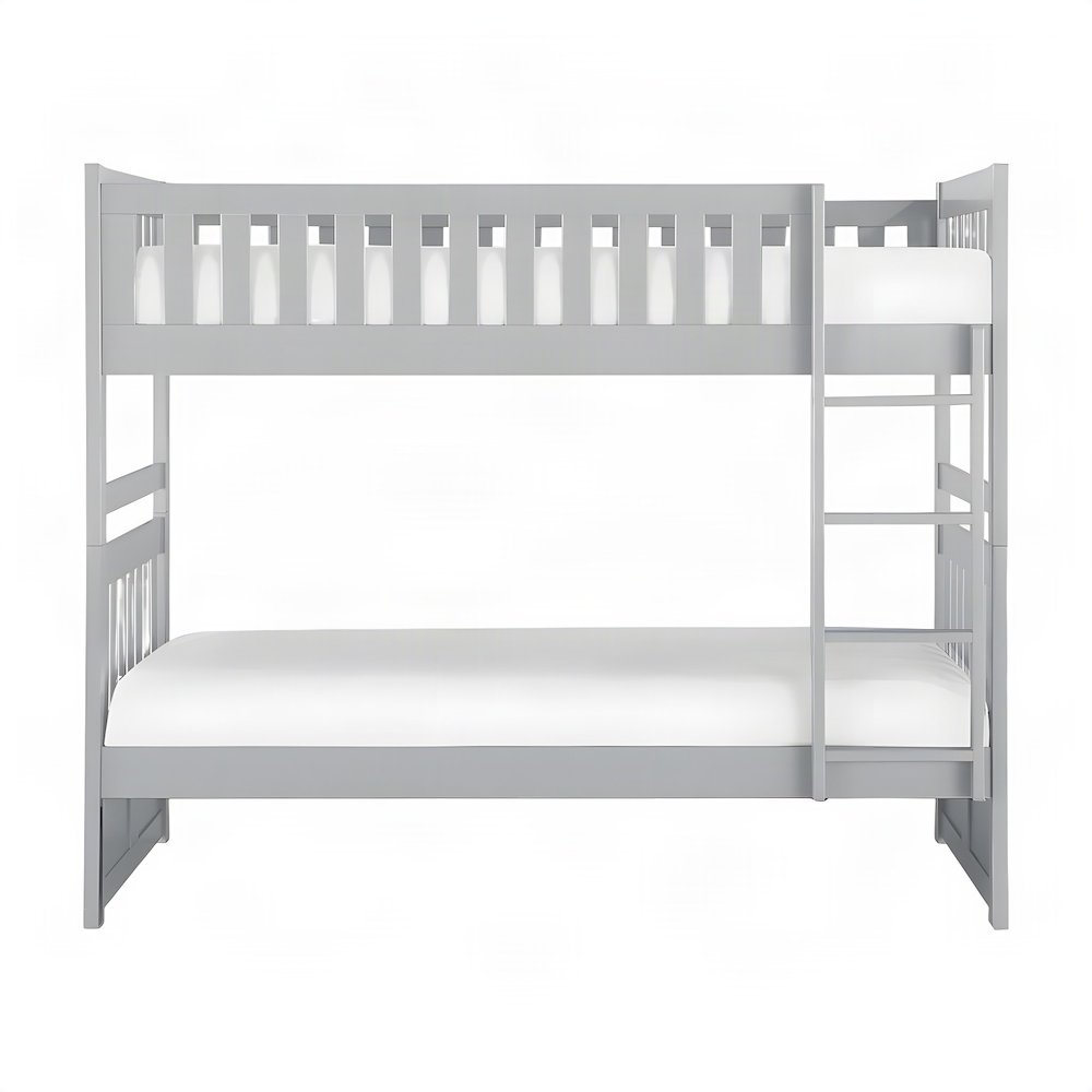 Orion Pine Twin Over Twin Bunk Bed with Guard Rail and Wood Slats, Gray