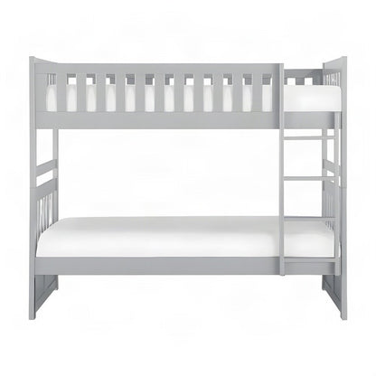 Orion Pine Twin Over Twin Bunk Bed with Guard Rail and Wood Slats, Gray
