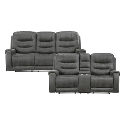 Oberon Microfiber 2pc Set: Sofa, Loveseat in Dark Gray
