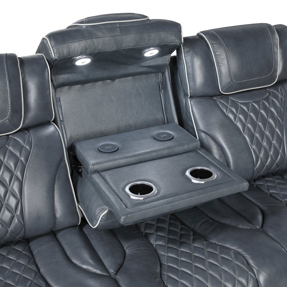 Apex Leather 3pc Set: Sofa, Love, Chair in Blue