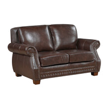 Remington Leather 2pc Set: Sofa, Love in Brown
