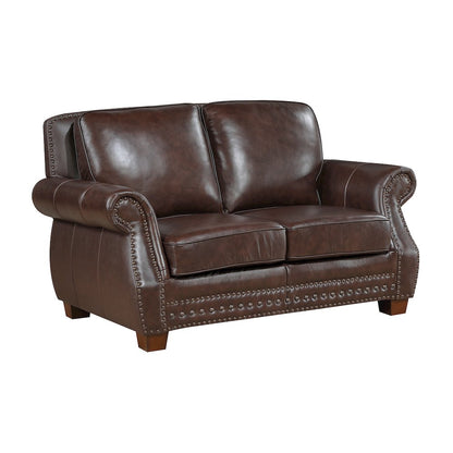 Remington Leather 2pc Set: Sofa, Love in Brown