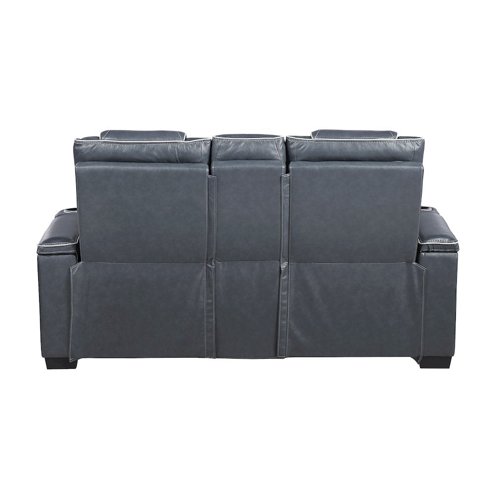 Apex Leather Pwr Double Reclining Love Seat with Center Console in Blue