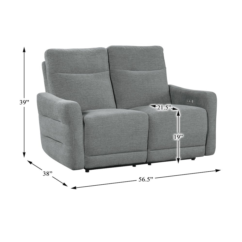 Edition Faux Leather Power Double Reclining Love Seat in Gray