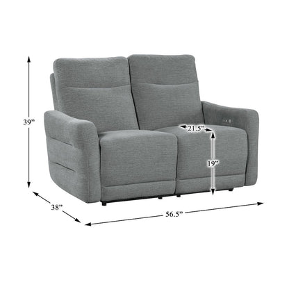 Edition Faux Leather Power Double Reclining Love Seat in Gray