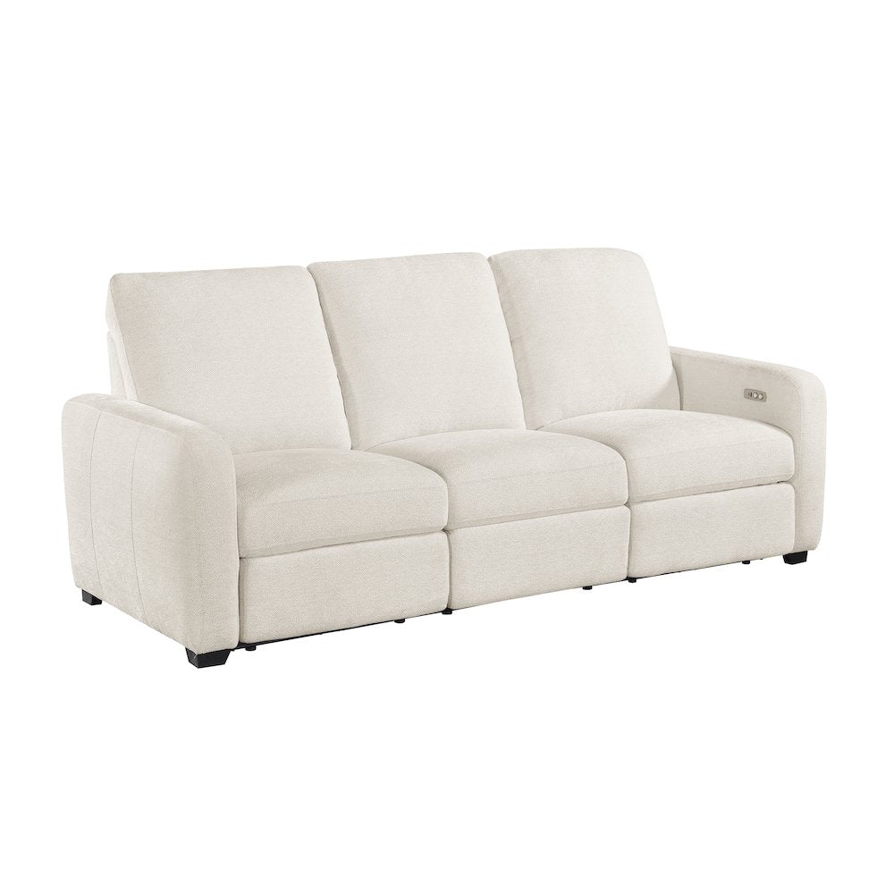 Vera Chenille Pwr Double Reclining Sofa with USB Charging Ports in Beige