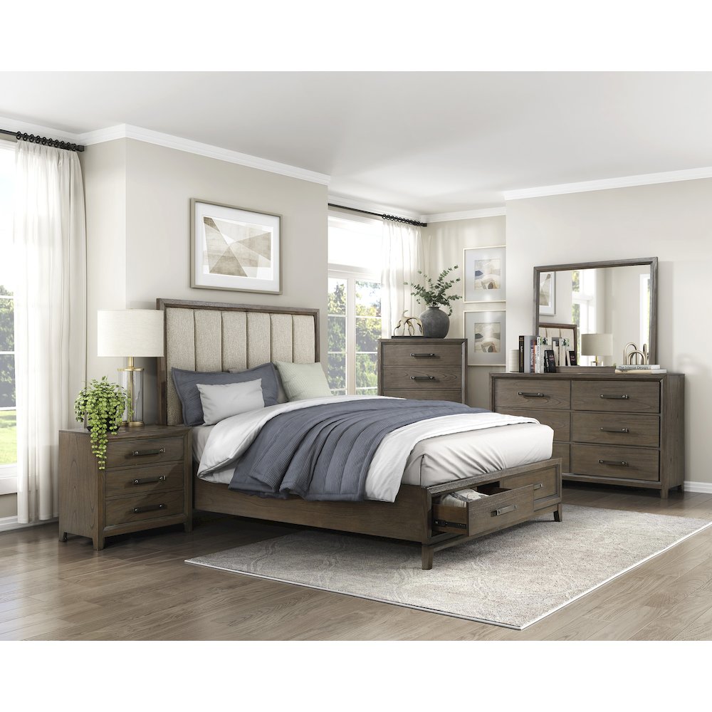 Aris Asian Hardwood QN Platform Bed w Footboard Storage in Dark Walnut