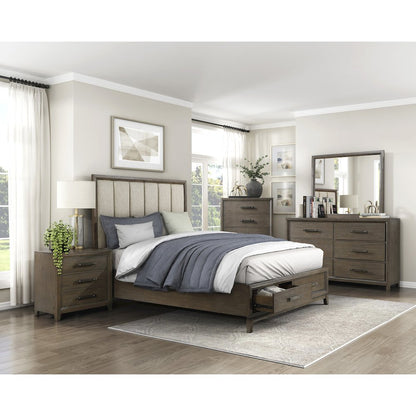 Aris Asian Hardwood QN Platform Bed w Footboard Storage in Dark Walnut