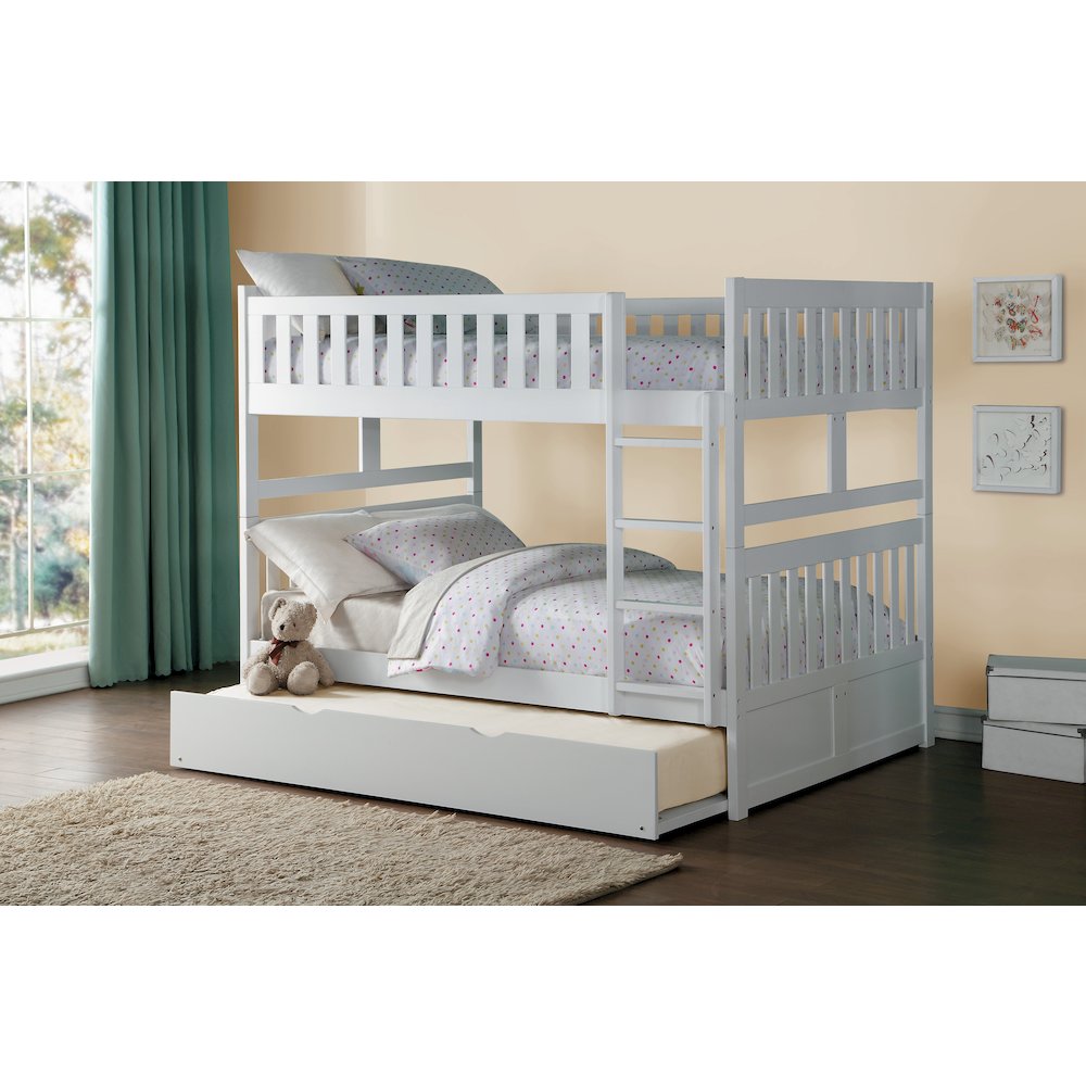 Galen Pine Full Over Full Bunk Bed with Trundle Bed in White