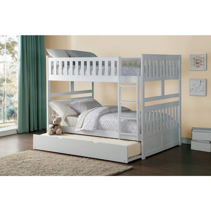 Galen Pine Full Over Full Bunk Bed with Trundle Bed in White