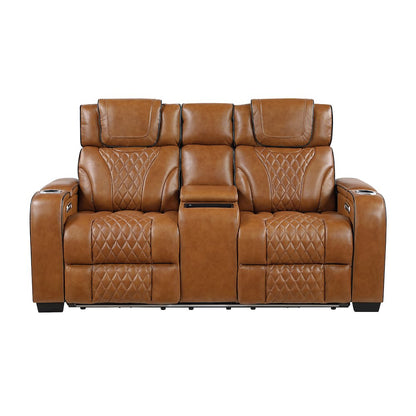 Apex Leather 2pc Set: Sofa, Love in Brown