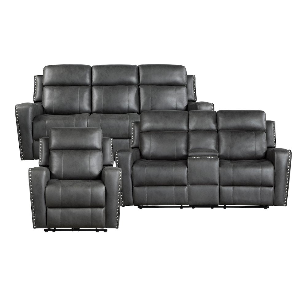 Kellen Microfiber 3pc Set: Sofa, Love, Chair in Smoky Gray