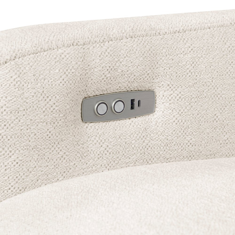 Vera Chenille Pwr Double Reclining Sofa with USB Charging Ports in Beige