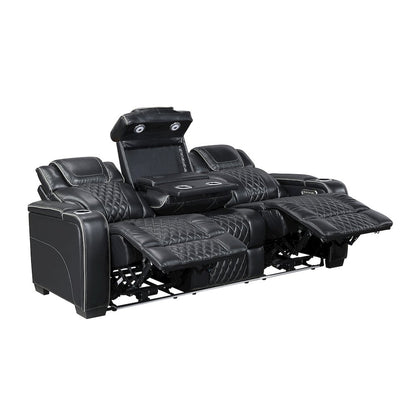 Apex Leather Power Double Reclining Sofa with LED Lighting in Black