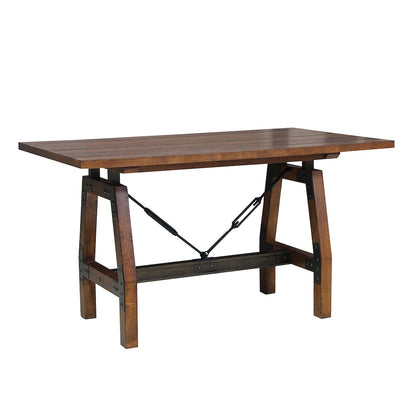 Holverson Poplar 5pcs Cntr Height Dining Set in Rustic Brown & Gunmetal