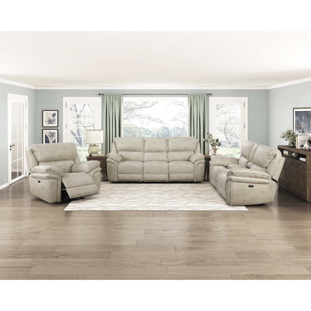 Proctor Microfiber 3pc Set: Sofa, Love, Chair (Power) in Sand