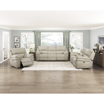 Proctor Microfiber 3pc Set: Sofa, Love, Chair (Power) in Sand