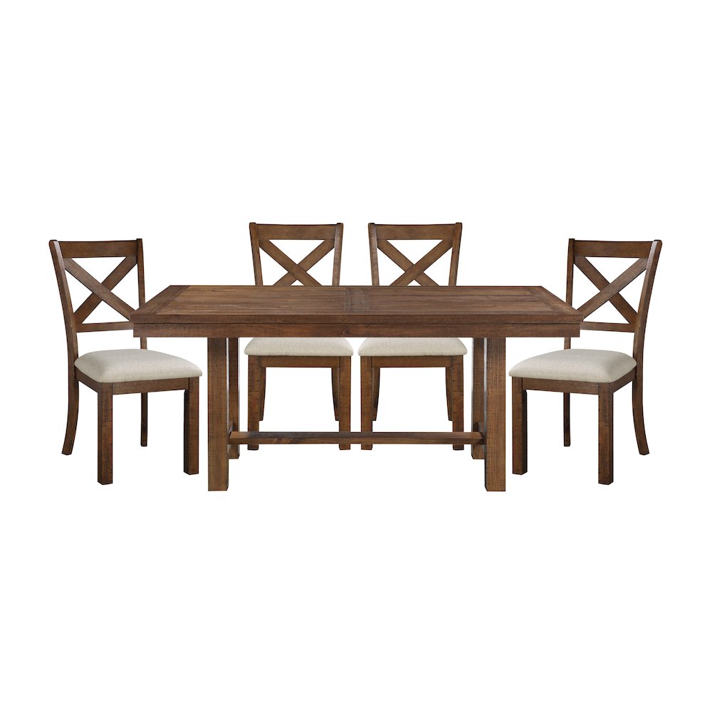 Bonner Pine 5-Piece Dining Set (1 Table + 4 Side Chairs) in Brown