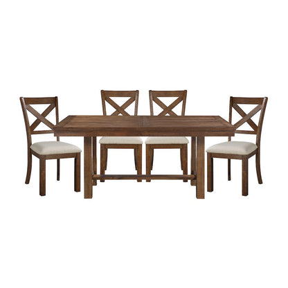 Bonner Pine 5-Piece Dining Set (1 Table + 4 Side Chairs) in Brown