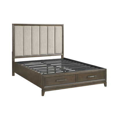 Aris Asian Hardwood QN Platform Bed w Footboard Storage in Dark Walnut