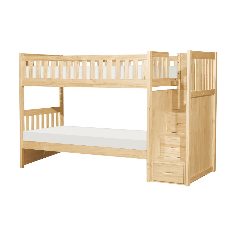 Bartly Pine Bunk Bed with Reversible Step Storage in Natural Pine