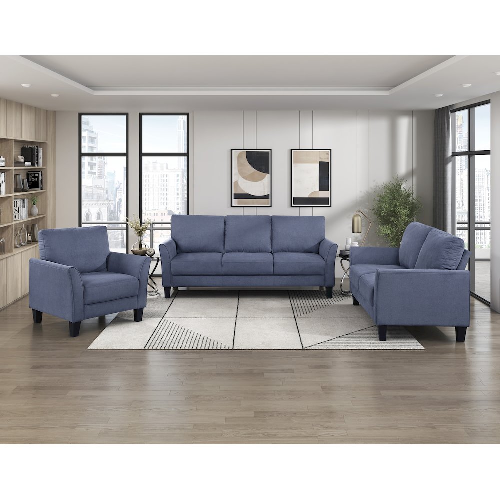 Aliana Textured 3pc Set: Sofa, Loveseat, Chair in Blue