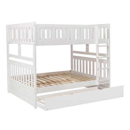 Galen Pine Full Over Full Bunk Bed with Trundle Bed in White