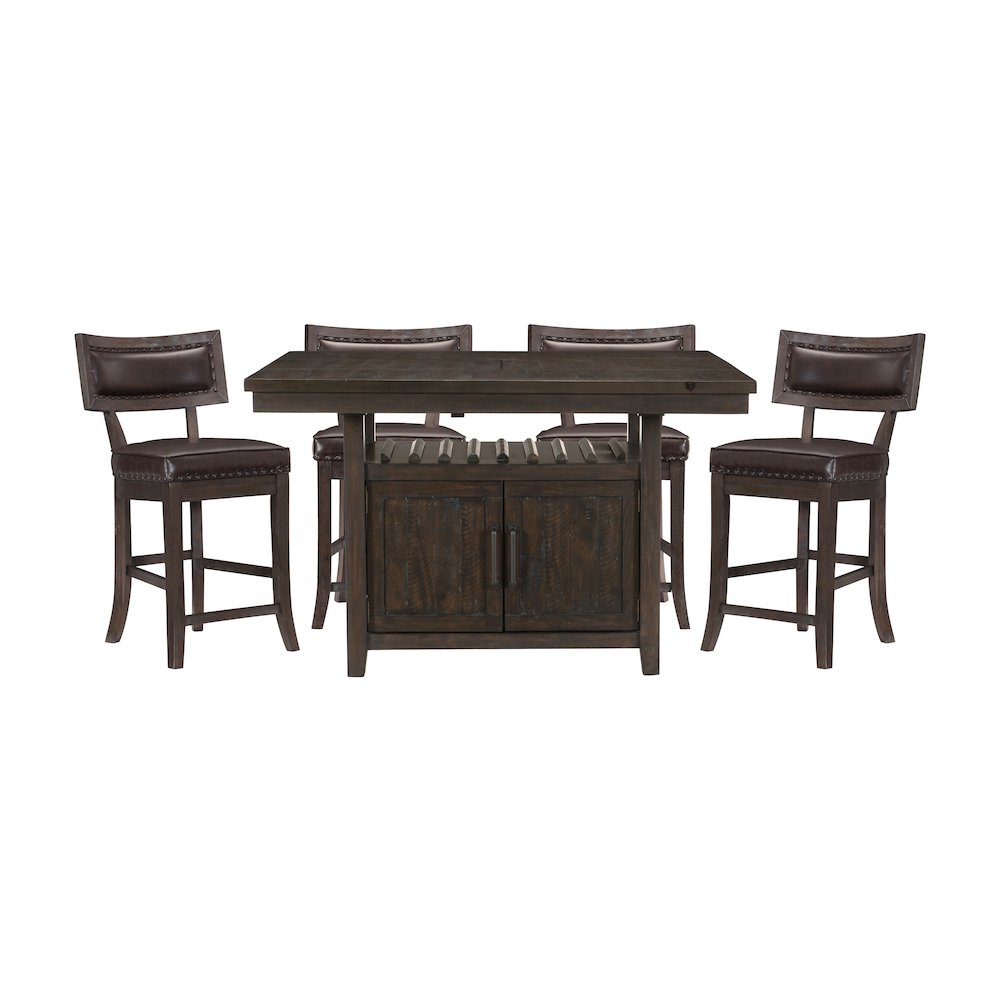 Oxton Asian Hardwood 5pcs Cntr Hght Dining Set in Distressed Dark Cherry
