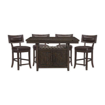 Oxton Asian Hardwood 5pcs Cntr Hght Dining Set in Distressed Dark Cherry