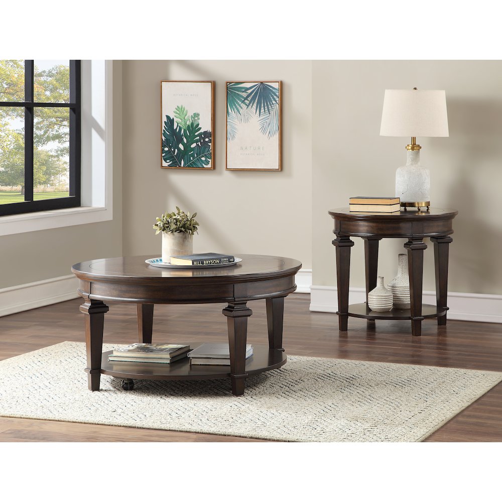 Tobias Poplar Round End Table in Espresso