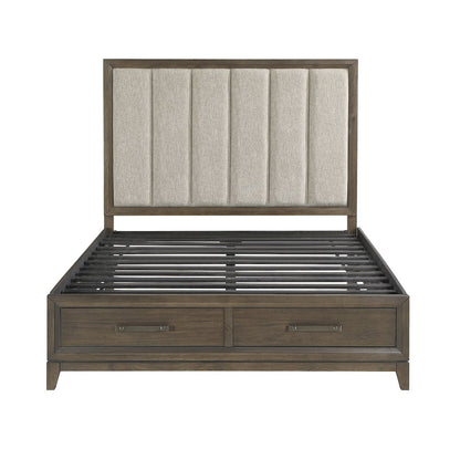 Aris Asian Hardwood QN Platform Bed w Footboard Storage in Dark Walnut