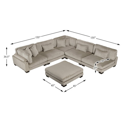 Traverse Corduroy 6-Piece Modular Sectional with Ottoman in Taupe