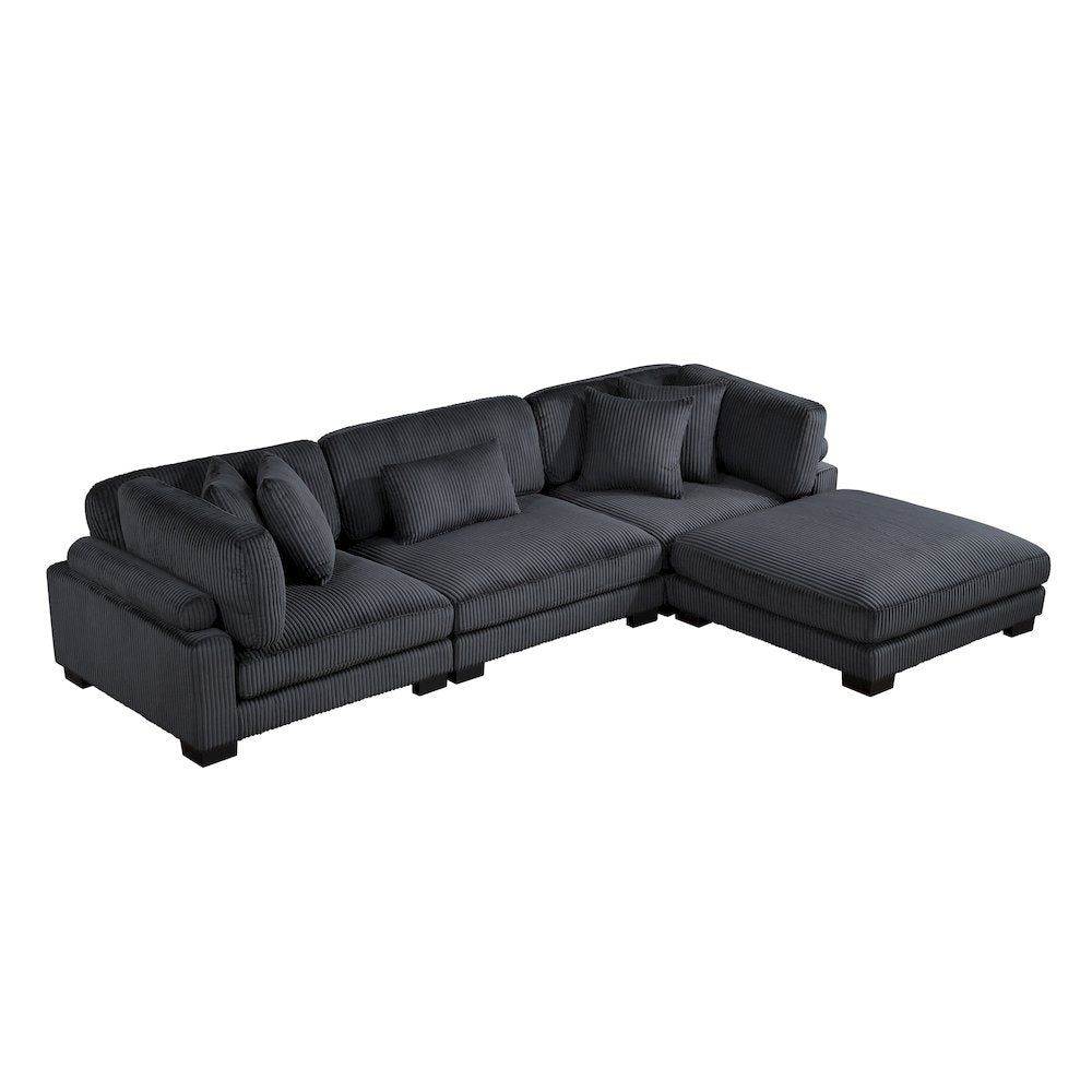 Traverse Corduroy 4-Piece Modular Sectional with Ottoman in Black