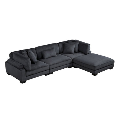 Traverse Corduroy 4-Piece Modular Sectional with Ottoman in Black