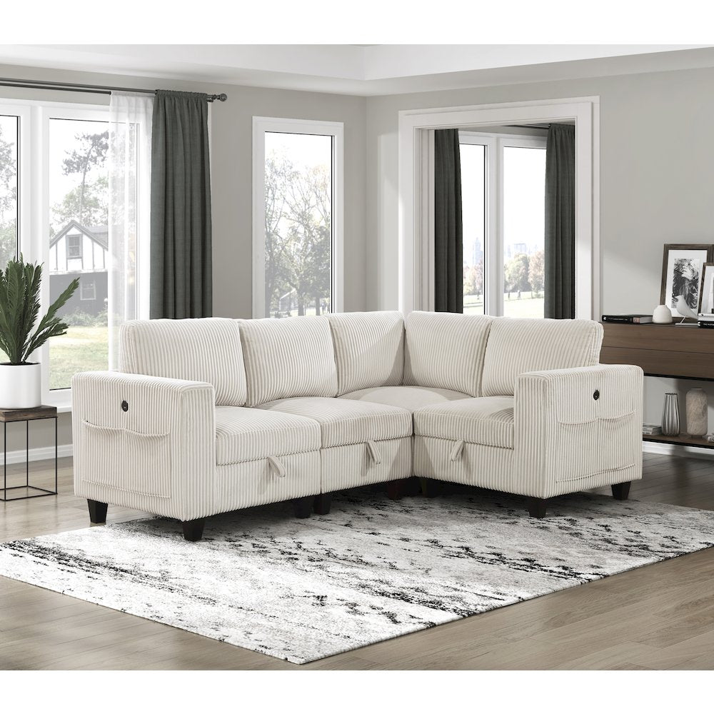 Walterboro Corduroy 4-Piece Sectional with Storage in Beige