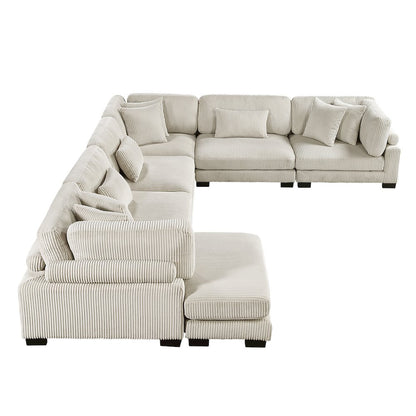 Traverse Corduroy 6-Piece Modular Sectional with chaise in Beige
