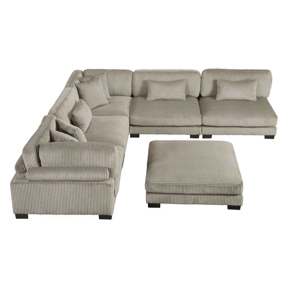 Traverse Corduroy 6-Piece Modular Sectional with Ottoman in Taupe