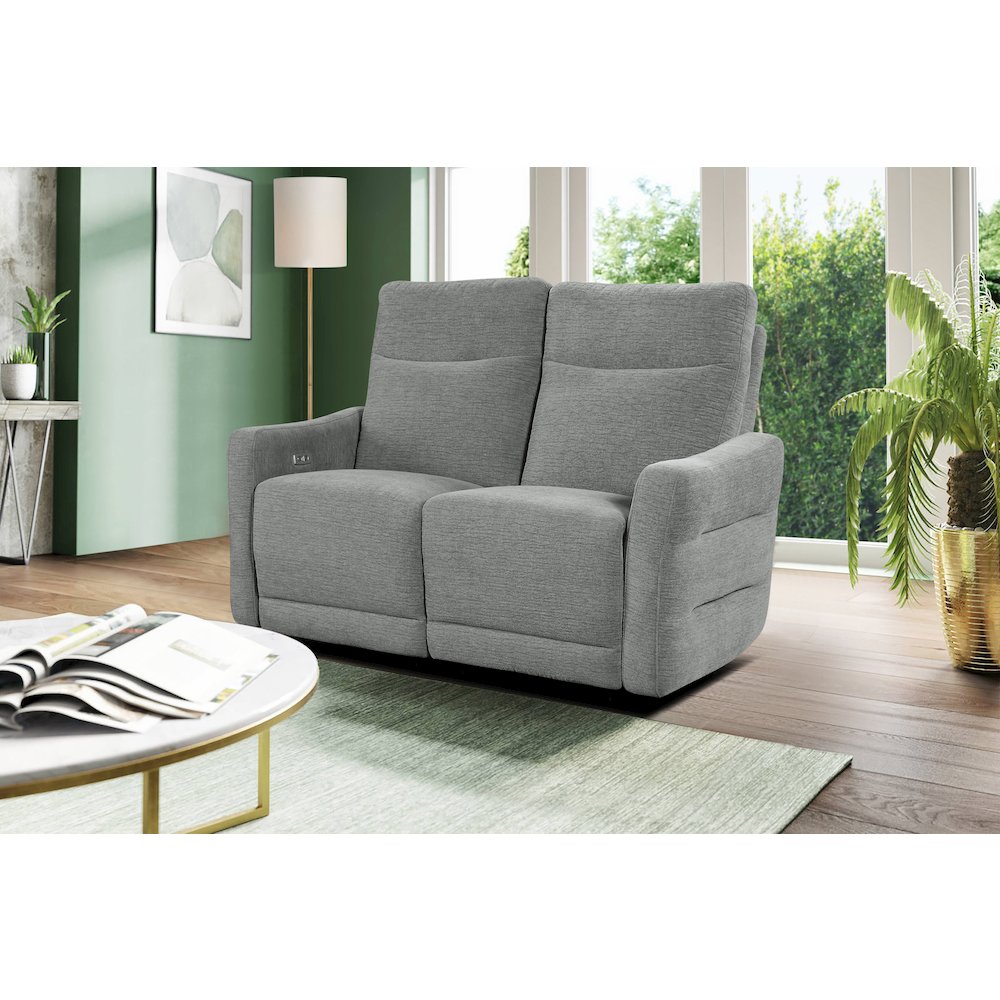 Edition Faux Leather Power Double Reclining Love Seat in Gray