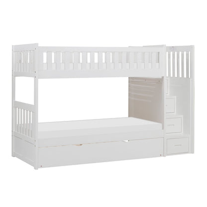 Galen Pine Bunk Bed with Reversible Step Storage in White