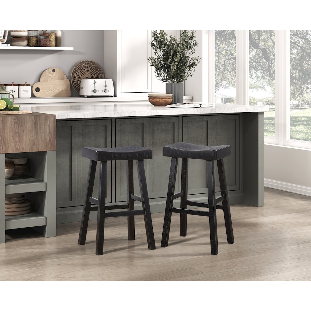 Caspian Solid Wood 29" Stool, Black color in Black finish