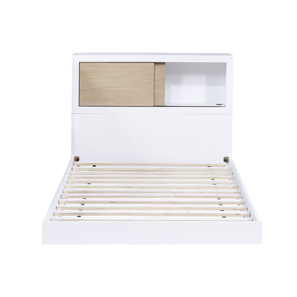 Asker Asian Hardwood Twin Bookcase Bed in 2-Tone (White and Natural)