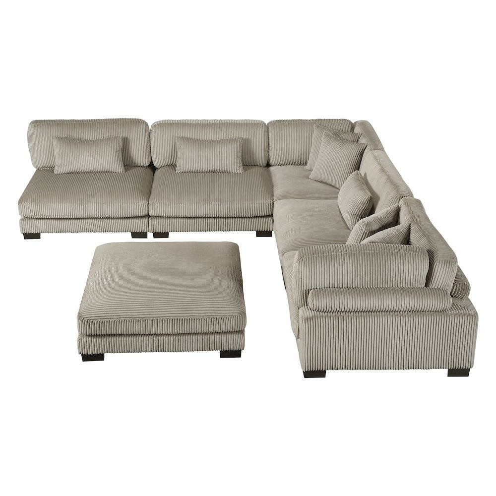 Traverse Corduroy 6-Piece Modular Sectional with Ottoman in Taupe