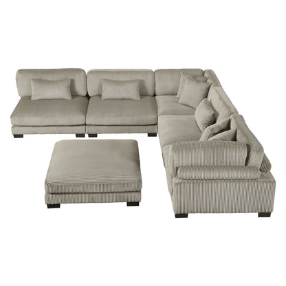 Traverse Corduroy 6-Piece Modular Sectional with Ottoman in Taupe