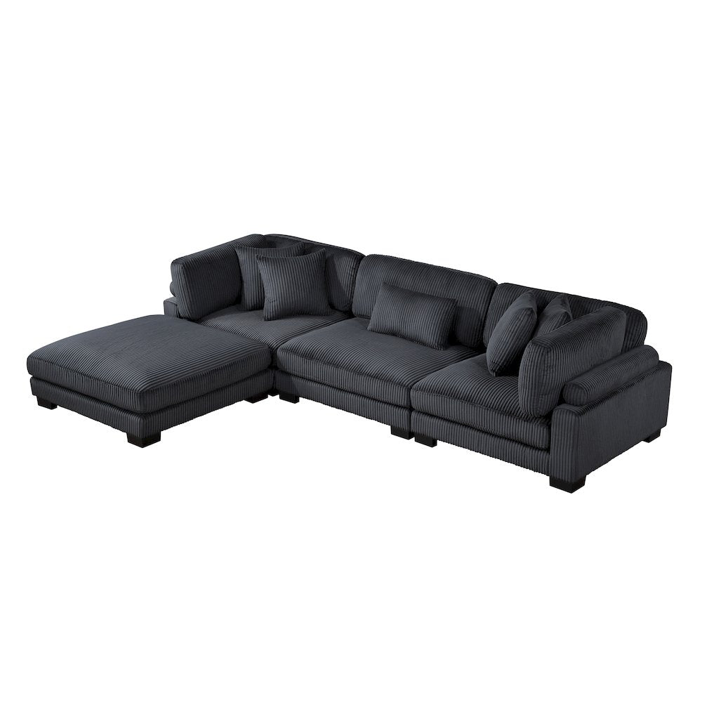 Traverse Corduroy 4-Piece Modular Sectional with Ottoman in Black