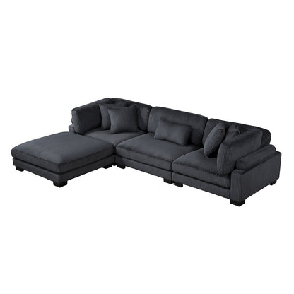 Traverse Corduroy 4-Piece Modular Sectional with Ottoman in Black